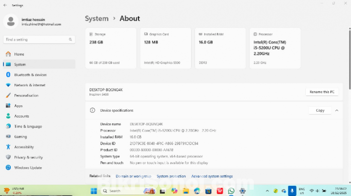 Dell Inspiron 5458 i5 5gen 16GB RAM 256GB SSD